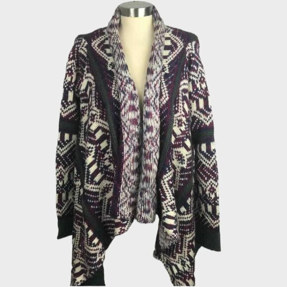 Boutique May & July Cardigan Sweater M Purple Plum Ivory Open Front Acrylic - Picture 1 of 12